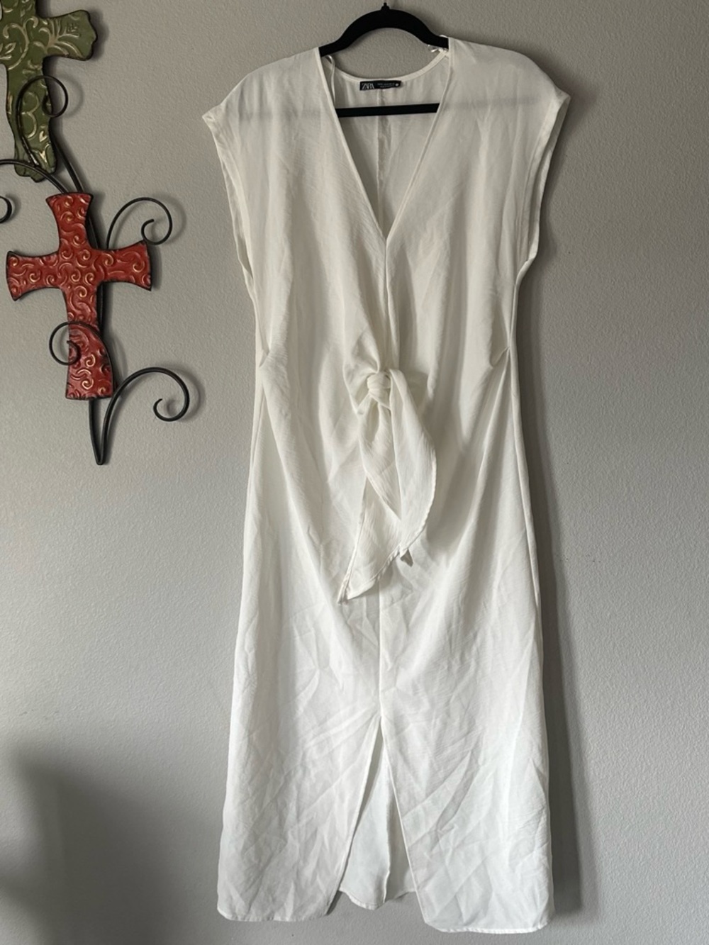 Zara White Midi Dress with Front Knot